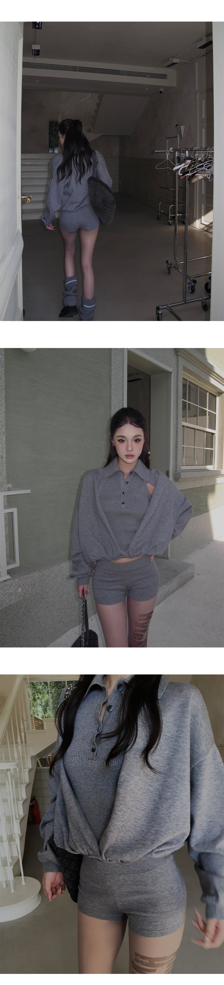 Off-shoulder sweater set + HYTEMOLY shorts