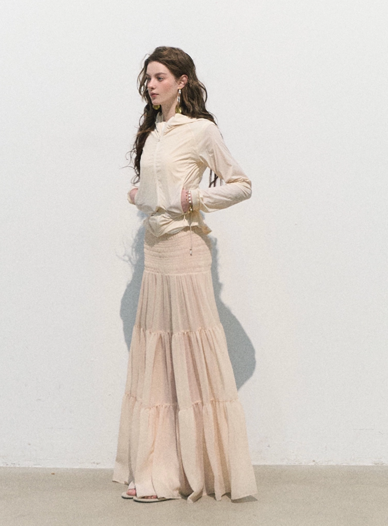 OAKMOO "Her Skirt" - Thick pleated A-line dress, pink chiffon summer midi dress.