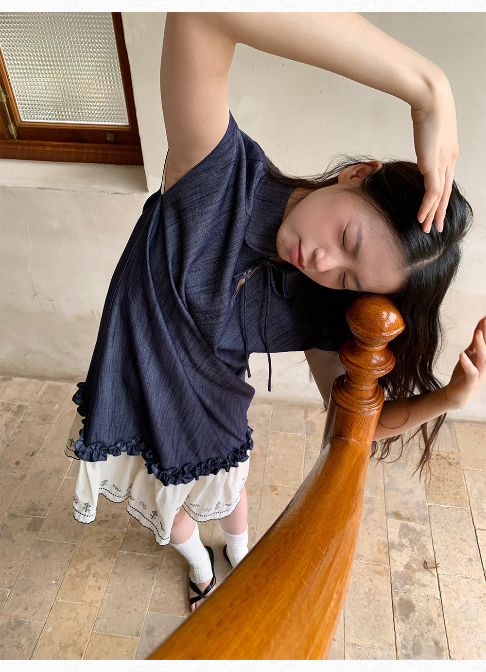 DORYDORY New Chinese style women's embroidered patchwork dress, super beautiful and unique design, blue dress.