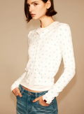 PUKI PUKI cardigan with floral pattern, slim chiffon shoulders and round neck