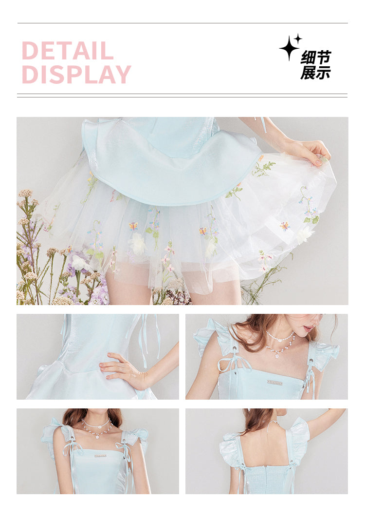 "Love & Reverie" Flowy satin ballgown with puff sleeves and a fitted waist.