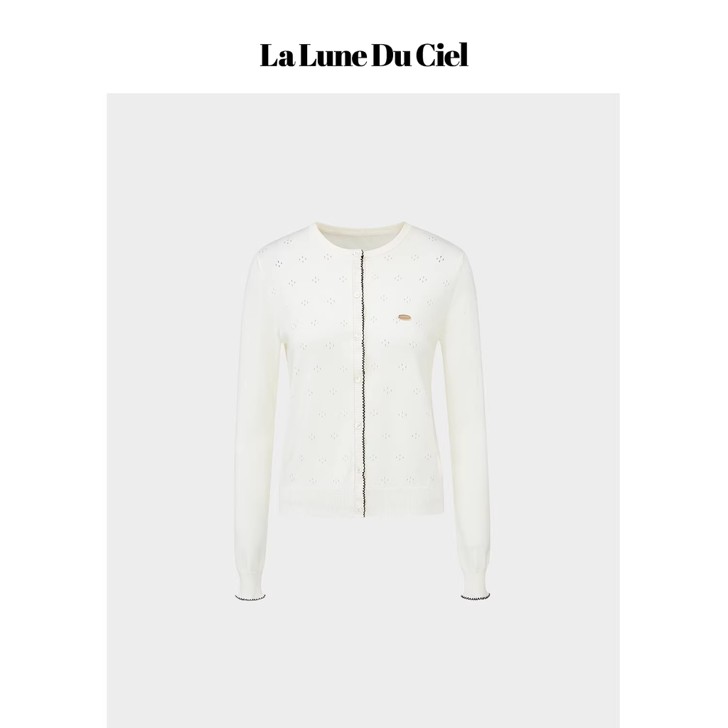 LaluneDuCiel Women's outfit includes knitted floral cardigan, short sleeves and knee-length skirt, French style