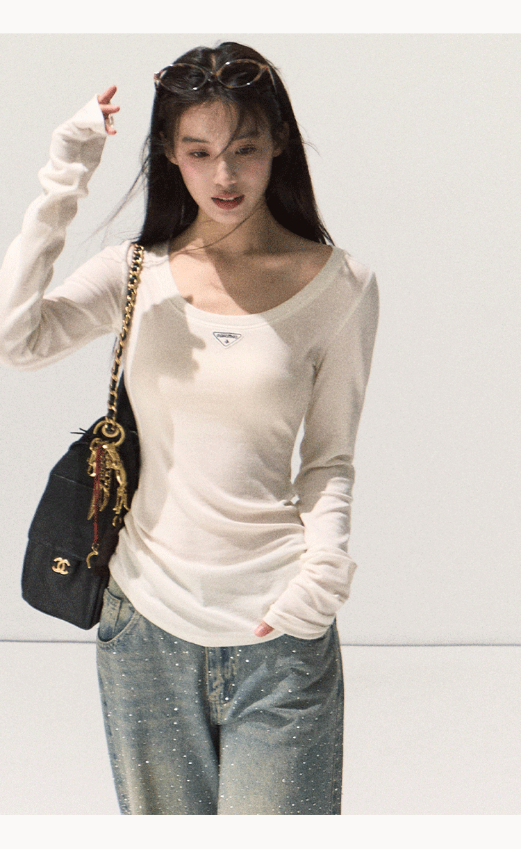 OAKMOO Tencel sweater with long sleeves, slim fit, U-neck (Sale)