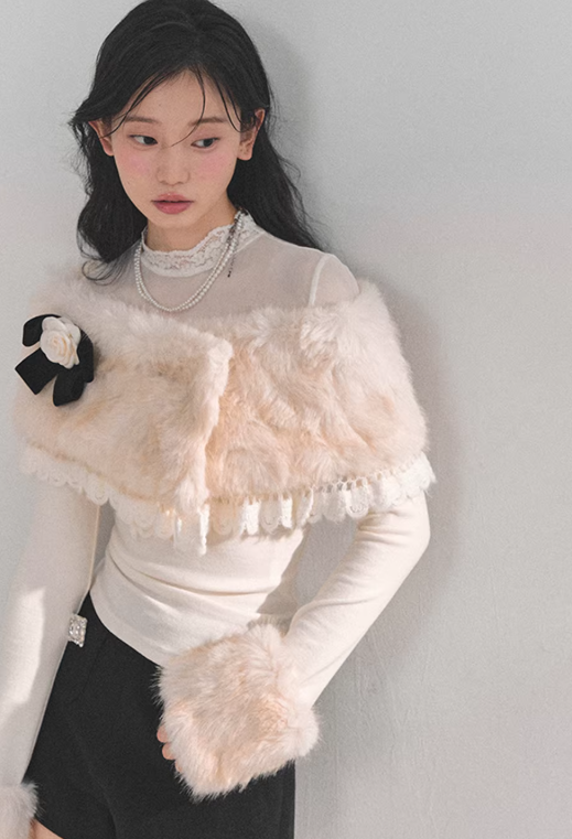 SHAOYEYAN Soft French-style lace mesh long-sleeved T-shirt "Whispers of Melting Snow" by AOMALM for women, winter coat.