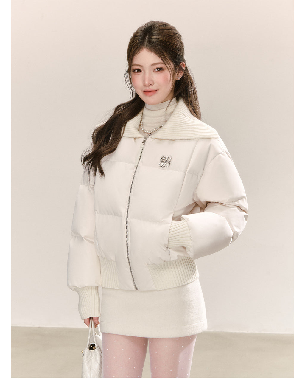 QDQD Korean style design, lapel, white short down jacket, winter style, 90% white down, thick and warm women's coat.