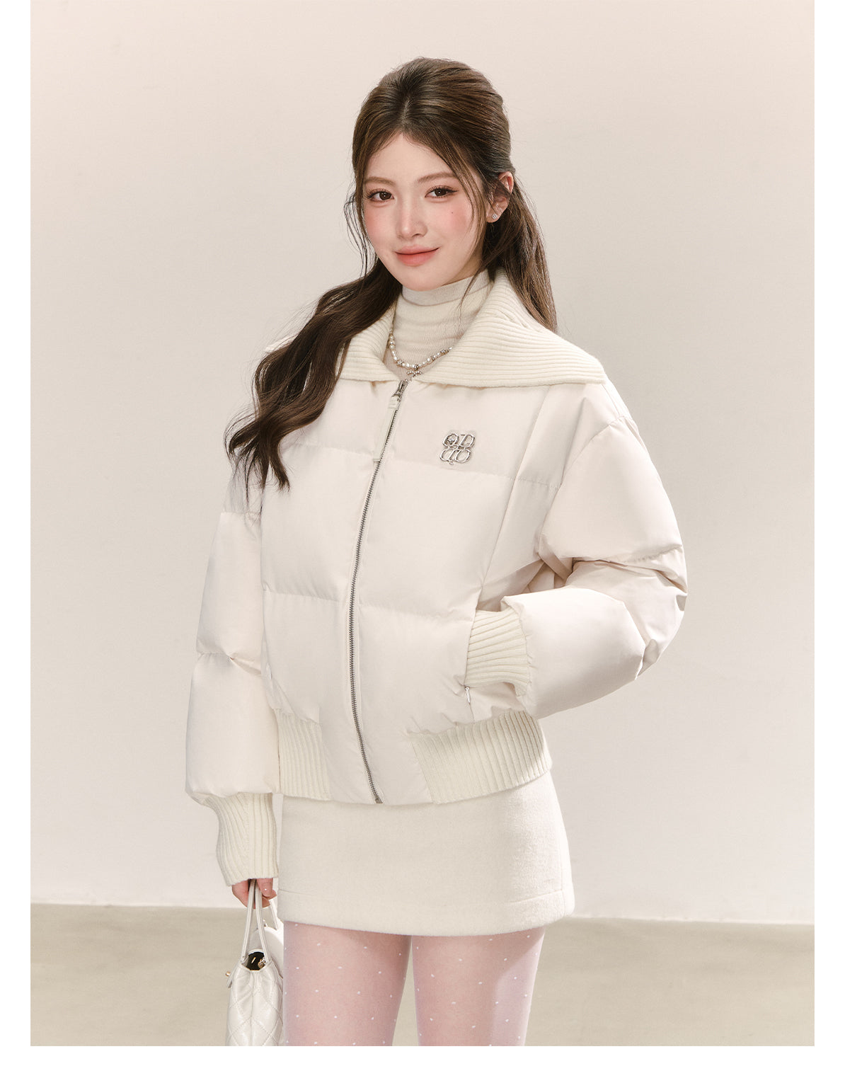 QDQD Korean style design, lapel, white short down jacket, winter style, 90% white down, thick and warm women's coat.