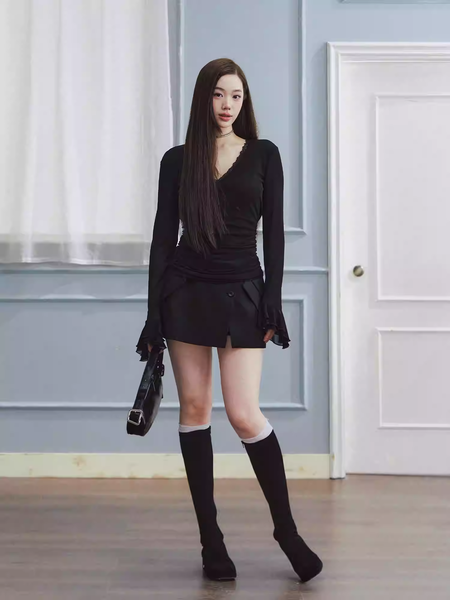 LaLuneDuCiel Short tulip skirt/skirt, slit, high quality, fashionable, versatile, flattering, office style for spring women.
