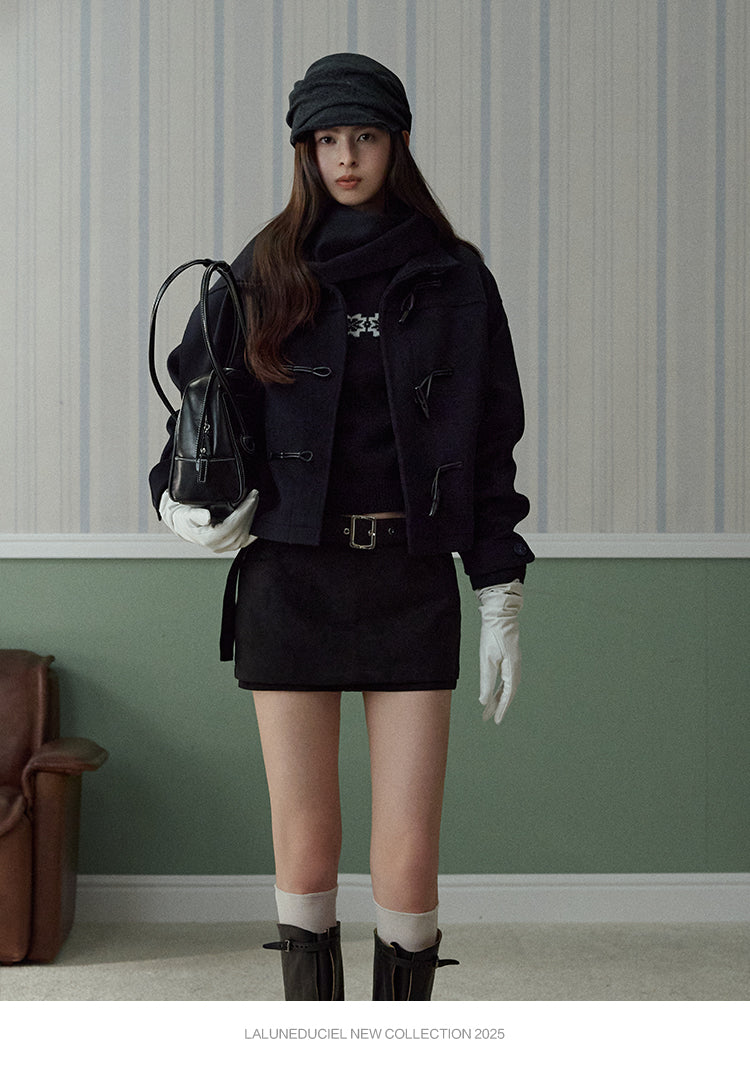 Women's Retro Versatile Suede Belted Mini Skirt Autumn Casual Dress Maillard Lalune Duciel