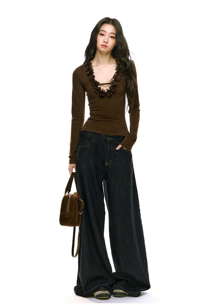 REDBLING New design V-neck T-shirt, sexy and charming autumn/winter style, slim figure