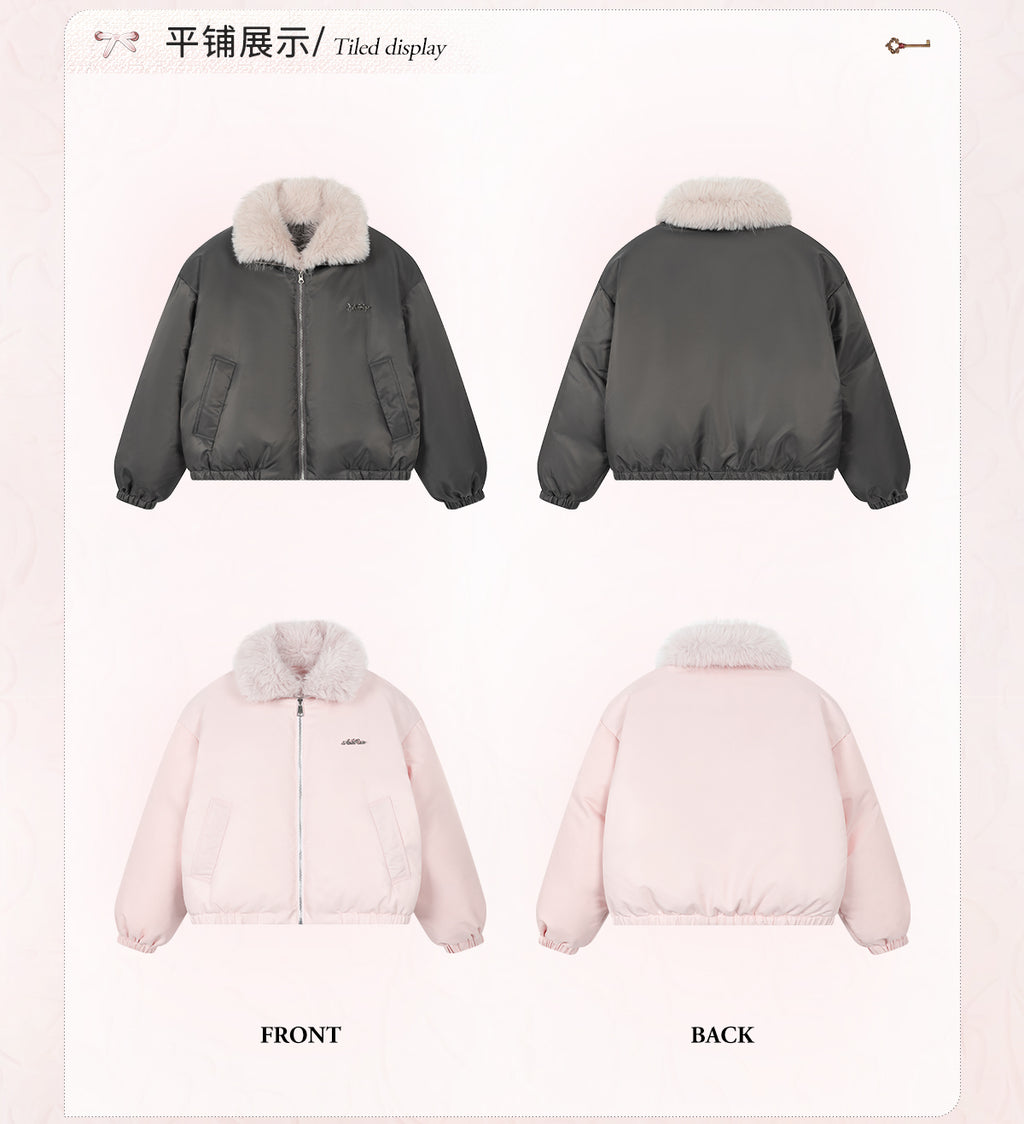 AOORAA 【Winter New Arrival】Original Design Patchwork Fleece Jacket "Cherry Blossom Snow"