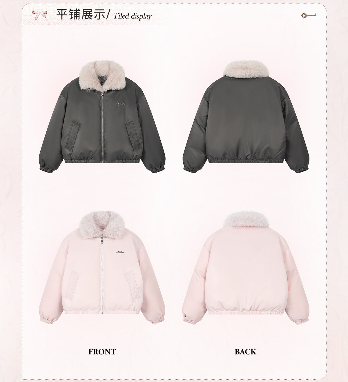AOORAA 【Winter New Arrival】Original Design Patchwork Fleece Jacket "Cherry Blossom Snow"