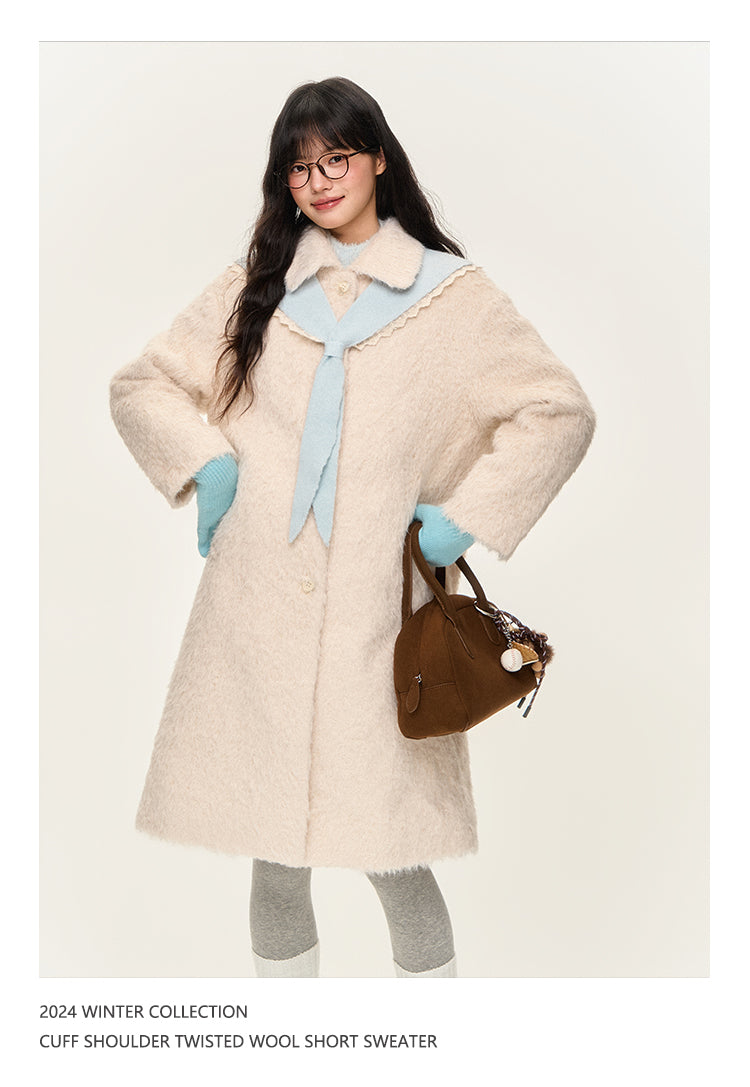 UMOUMO Casual jacket with medium length lapels, sailor collar, scarf, cardigan